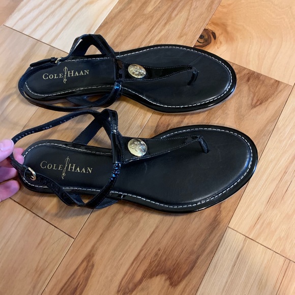 Cole Haan Shoes Cole Haan Leather And Patent Logo Thongs 75 Poshmark